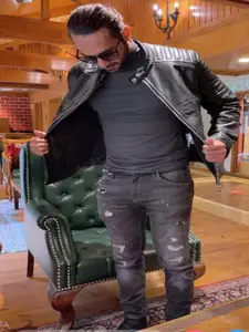 NOORA Men Leather Biker Jacket