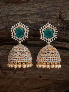 Kushal's Fashion Jewellery Ruby Gold-Plated Party Zircon Dome Shaped Jhumkas Earrings