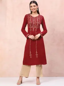 Rangriti Geometric Woven Design Round Neck Kurta