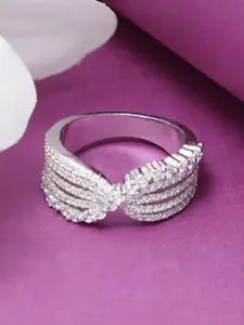 Tuanz Silver Jewelry 925 Sterling Silver Rhodium-Plated Cubic Zirconia-Studded Finger Ring