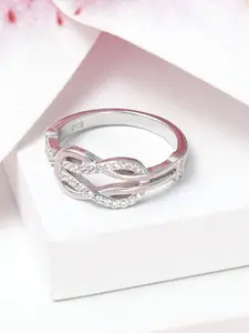 Tuanz Silver Jewelry 925 Sterling Silver Rhodium-Plated Cubic Zirconia-Studded Finger Ring