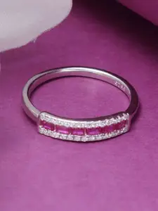 Tuanz Silver Jewelry 925 Sterling Silver Rhodium-Plated Cubic Zirconia-Studded Finger Ring