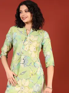 V-Mart Floral Printed Mandarin Collar Straight Kurta