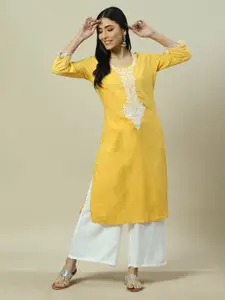 Rangriti Yoke Design Thread Work Straight Kurta