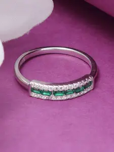 Tuanz Silver Jewelry 925 Sterling Silver Rhodium-Plated Cubic Zircon-Studded Finger Ring