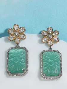 AURAA TRENDS Gold-Plated Artificial Stones Studded Floral Shaped Drop Earrings