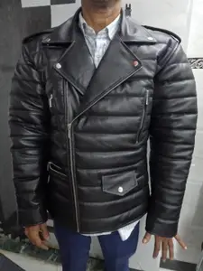 NOORA Men Leather Puffer Jacket