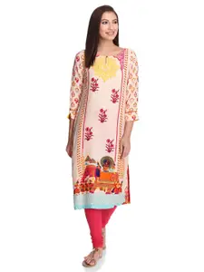 Rangriti Floral Printed Round Neck Straight Kurta