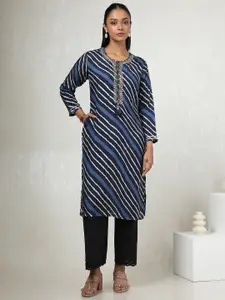 Soch Floral Yoke Design Beads & Stones Tie-Up Neck Gotta Patti Straight Kurta