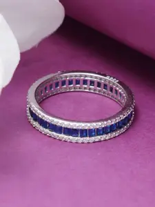 Tuanz Silver Jewelry 925 Sterling Silver Rhodium-Plated Cubic Zirconia-Studded Finger Ring