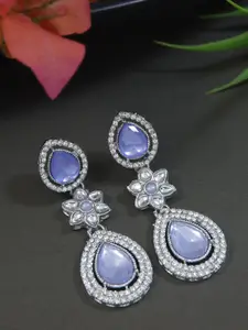 I Jewels Silver-Plated Artificial Stones Studded Teardrop Shaped Drop Earrings