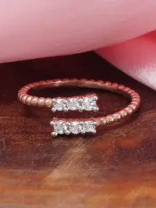 Tuanz Silver Jewelry 925 Sterling Silver Rose Gold-Plated Cubic Zircon-Studded Finger Ring