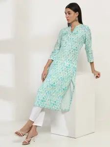 Rangriti Ethnic Motifs Printed Mandarin Collar Straight Kurta