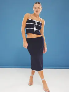 Trendyol Printed Shoulder Straps Top & Midi Skirt