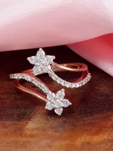 Tuanz Silver Jewelry 925 Sterling Silver Rose Gold-Plated Cubic Zircon-Studded Finger Ring