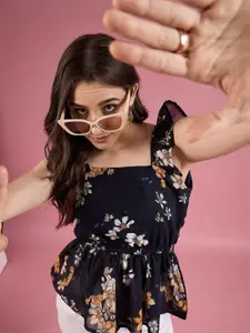 Raiyani Fashion Floral Print Applique Crepe Crop Top