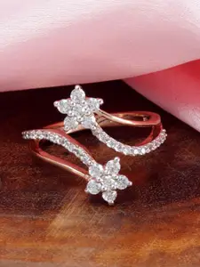 Tuanz Silver Jewelry 925 Sterling Silver Rose Gold-Plated Cubic Zircon-Studded Finger Ring