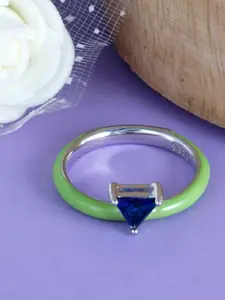 Tuanz Silver Jewelry 925 Sterling Silver Rhodium-Plated Cubic Zirconia-Studded Finger Ring