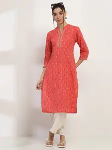 Rangriti Ethnic Motifs Woven Design Mandarin Collar Straight Kurta