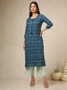 Soch Ethnic Motifs Woven Design Tie Up Neck Straight Kurta