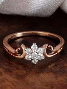Tuanz Silver Jewelry 925 Sterling Silver Rose Gold-Plated Cubic Zircon-Studded Finger Ring