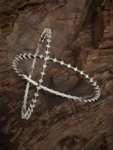 Kushal's Fashion Jewellery White Set Of 2 Rhodium-Plated Party Zircon Bangles