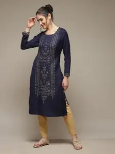 Rangriti Ethnic Motifs Printed Round Neck Straight Kurta