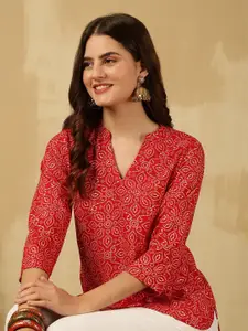 Anouk Rustic Floral Print Mandarin Collar Top