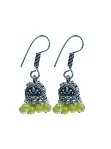 Abhooshan Silver-Plated Artificial Beaded Oxidised Dome Shaped Jhumkas