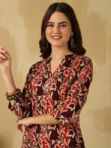 Anouk Rustic Floral Print Mandarin Collar Top