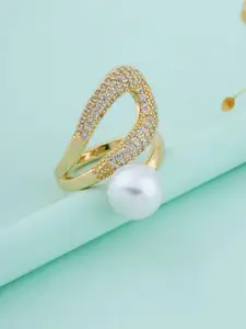 DressBerry Artificial Stones Studded & Beaded Stainless Steel Adjustable Finger Ring