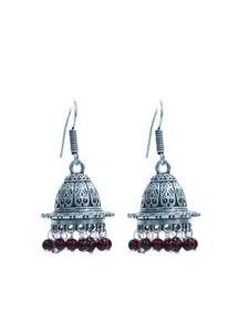 Abhooshan Silver-Plated Artificial Beaded Oxidised Dome Shaped Jhumkas