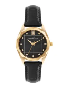 French Connection Women Embellished Dial & Leather Straps Analogue Watch FCB11BL