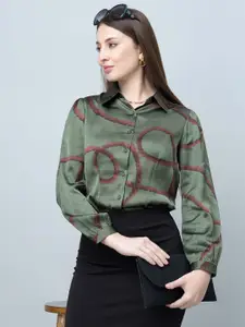 PURYS WORKSPACE Women Abstract Printed Satin Formal Shirt