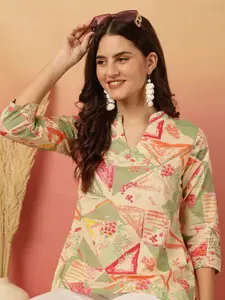 Anouk Rustic Floral Print Mandarin Collar Cotton Top