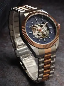 French Connection Men Skeleton Dial & Stainless Steel Bracelet Straps Automatic Watch