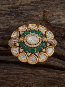 Kushal's Fashion Jewellery Embellished Bridal Green Victorian-Plated Ethnic Kundan Ring