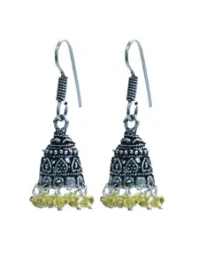 Abhooshan Silver-Plated Artificial Beaded Oxidised Dome Shaped Jhumkas
