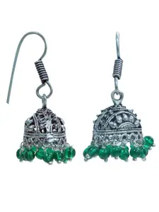 Abhooshan Silver-Plated Artificial Beaded Oxidised Dome Shaped Jhumkas