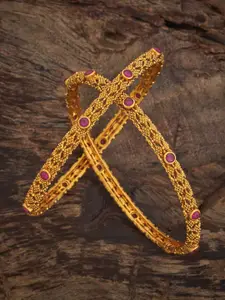 Kushal's Fashion Jewellery Ruby Gold-Plated Ethnic Antique Bangles