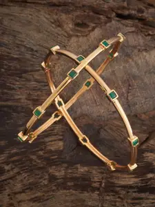 Kushal's Fashion Jewellery Green Gold-Plated Party Zircon Bangles