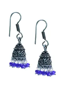 Abhooshan Silver-Plated Artificial Beaded Oxidised Dome Shaped Jhumkas