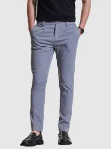 Snitch Men Smart Greyish Blue Slim Fit Trousers
