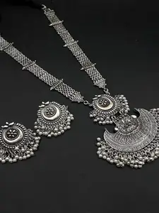 JMBW INTERNATIONAL Silver-Plated Beaded Oxidised Necklace & Earrings