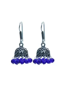 Abhooshan Silver-Plated Artificial Beaded Oxidised Dome Shaped Jhumkas