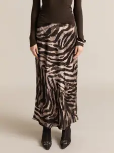 MANGO Animal Print Satin Maxi Skirt