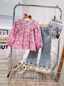 Xsole Girls Printed Square Neck Top With Trousers