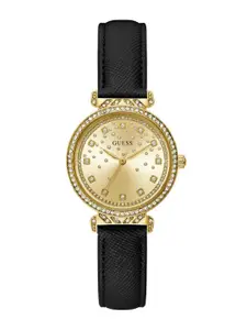 GUESS Women Brass Dial & Leather Straps Analogue Watch GW0764L2