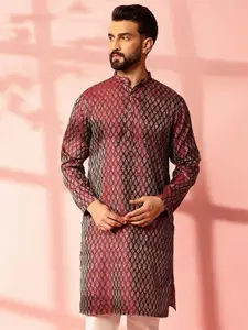 Anouk Ethnic Motifs Woven Design Mandarin Collar Straight Kurta