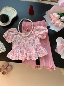 Xsole Printed Round Neck Top With Palazzos